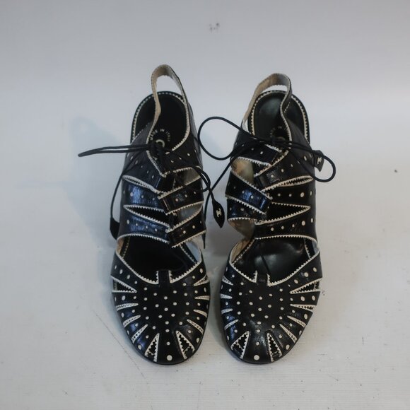 NWOB Authentic Chanel Black White Leather Mary Jane Lace Slingback Heels 38 US/8 - Picture 8 of 15